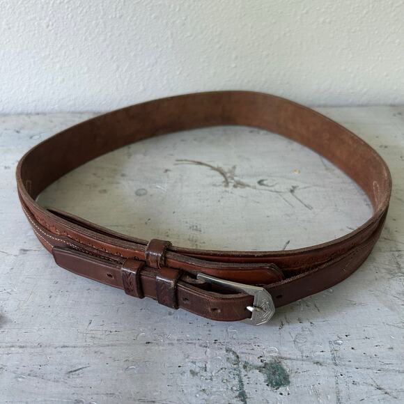 Vintage leather Ranger belt with belt buckle tooled embossed western cowboy 32 - Picture 7 of 14